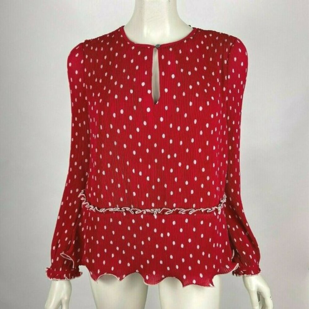 J Crew Ruffle-trim Pleated Top Polka Dot Lined Blouse Long Sleeve Women S NWT